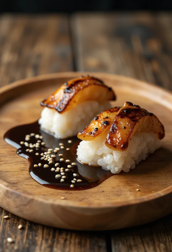 Nigiri angolnával, finom rizs és friss angolna szeletelve