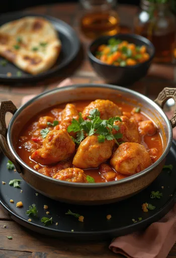 Rogan Josh csirkével, fűszeres szószban tálalva