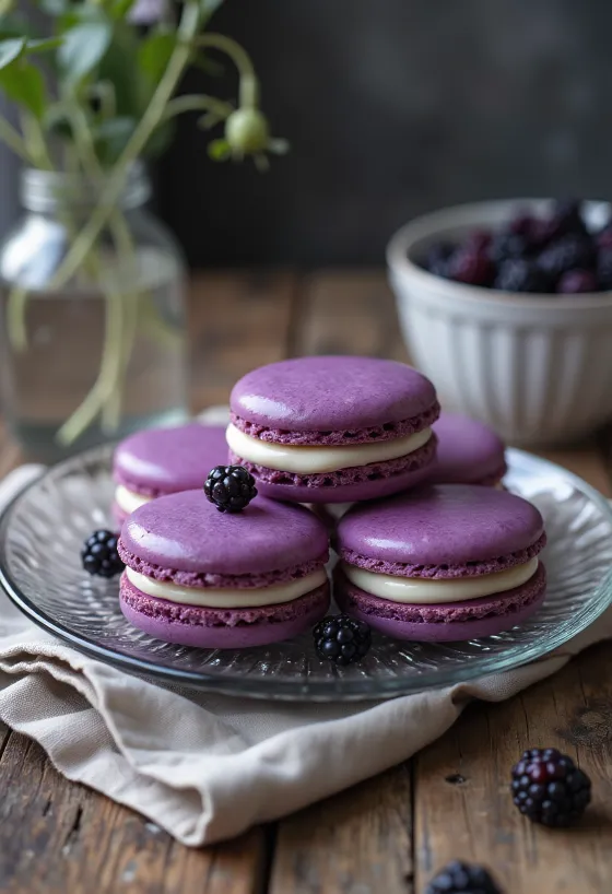 Szederkrémes macaron tálalva