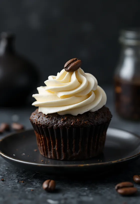 Vaníliás-kávés cupcake tálalva