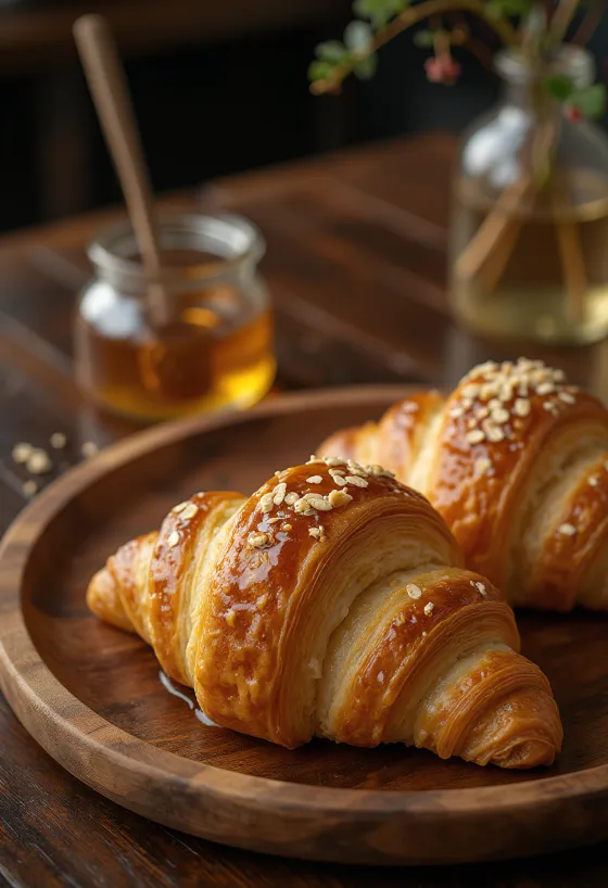 Zabpelyhes-mézes croissant tálalva
