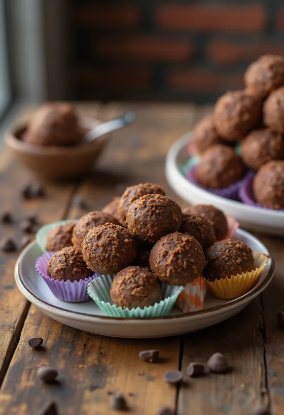 Brigadeiro tejjel, csokoládé bevonóban hempergetett golyók, friss és csábító megjelenésben