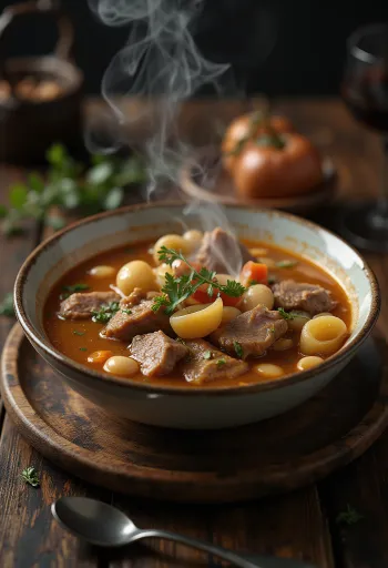 Escudella de pagès, gazdag húsleves marhahússal, sertéshússal, zöldségekkel és petrezselyemmel