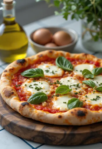 Extra bazsalikomos Margherita pizza tálalva