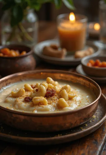 Foxtail millet payasam tálalva friss korianderrel és dióval