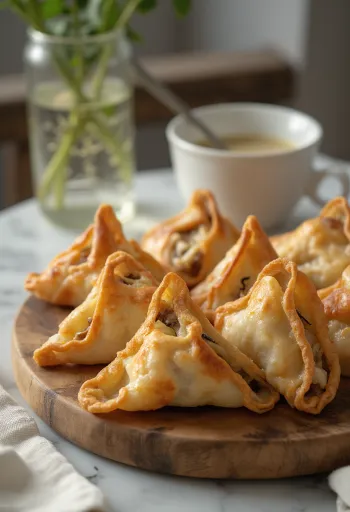 Gombás és diós samosa tálalva