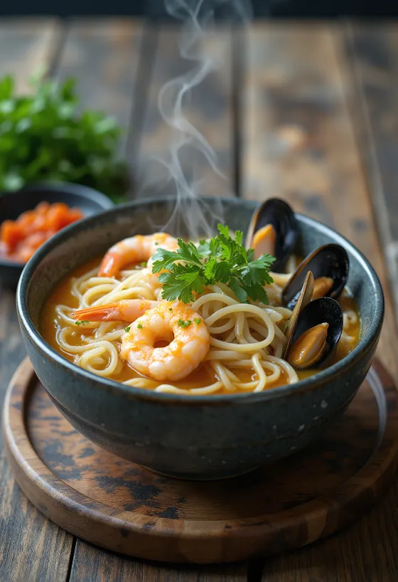 Haemul kalguksu, koreai tészta tenger gyümölcseivel és szójaszószos levessel