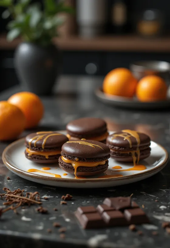 Narancsos-étcsokoládés macaron