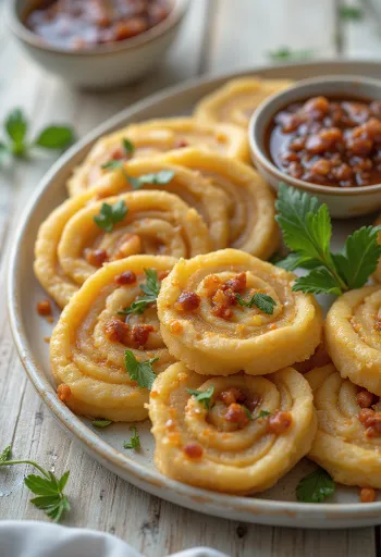 Patra csípős chutney-val tálalva, frissen és színesen
