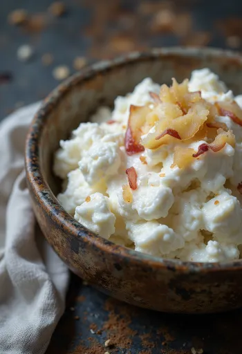 Probiotikus túrós kefir almaszeletekkel tálalva