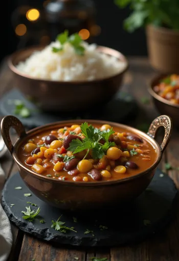 Rajma Dal tálalva friss korianderlevelekkel, gazdag fűszeres babos étel