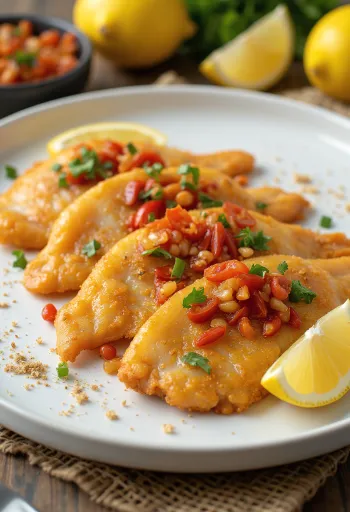 Tilapia fry csípős paprikával tálalva, friss korianderrel díszítve
