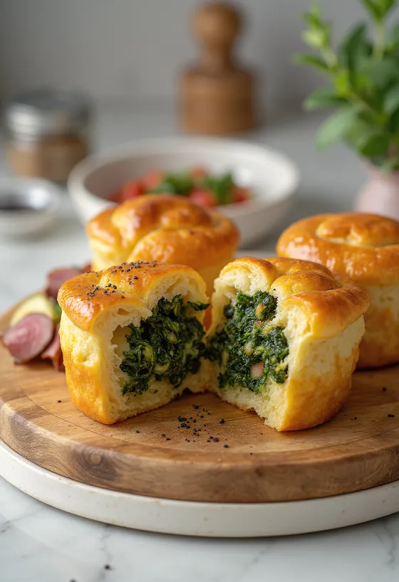 Yorkshire pudding spenóttal, friss zöldségekkel tálalva