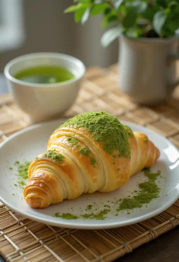 Zöld teás croissant tálalva