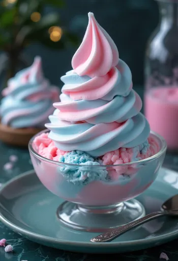 Cotton Candy fagylalt rózsaszín és kék rétegekkel tálalva