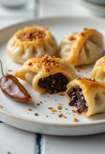 Chilis-csokoládés dumpling tálalva