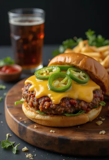 Chilis sajtos hamburger szaftos húspogácsával és pikáns jalapeño paprikával