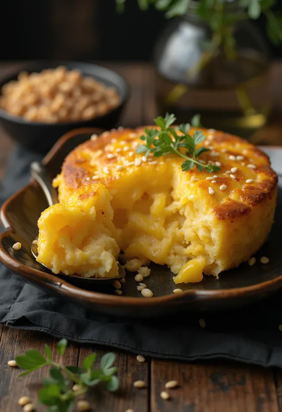 Chipa guasu fűszerekkel, gazdag kukoricás étel
