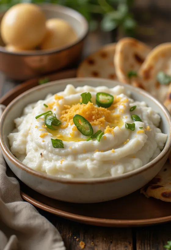 Coconut chutney tálalva, gazdag fehér kókusz szósz