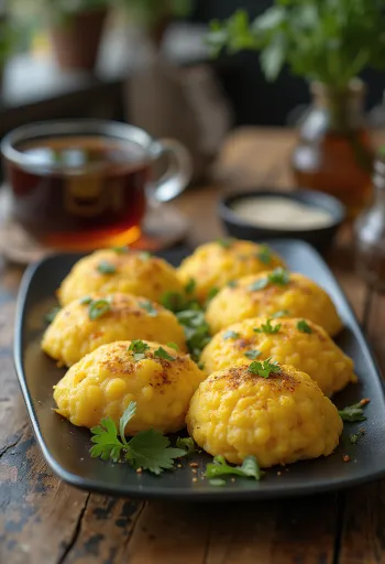 Corn dhokla, friss korianderrel tálalva