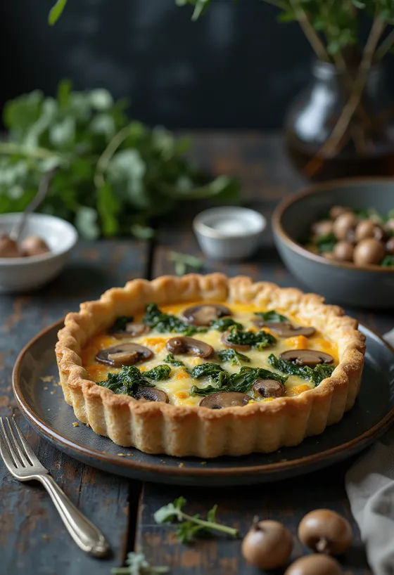 Gombás és spenótos quiche frissen sütve