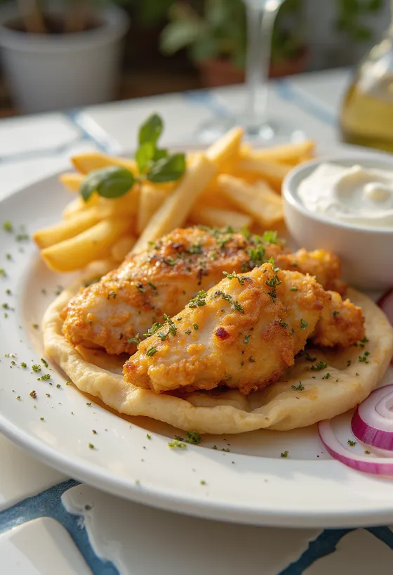 Gyros tál csirkével, sült krumplival és friss salátával