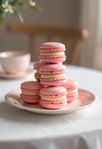 Pasztell színű keto mandulás macaronok toronyba rendezve