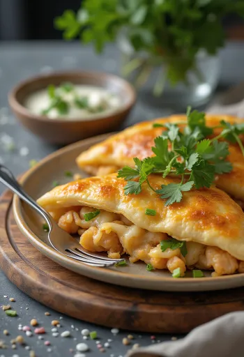 Frissen sült korianderes csirkés calzone