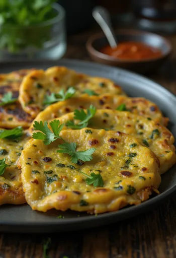 Methi chilla, fűszeres indiai palacsinta friss korianderrel
