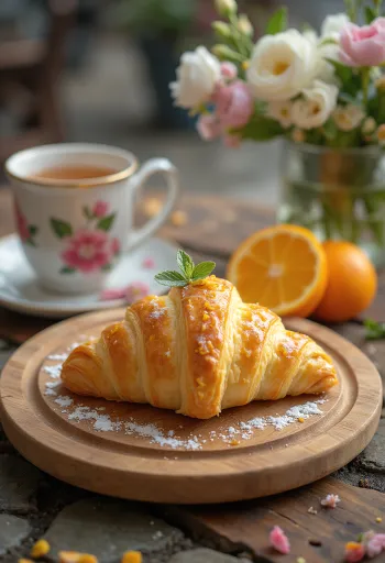 Narancsvirágos croissant tálalva