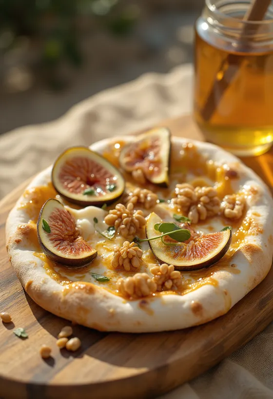 Pizza ai Fichi e Miele friss fügével, gorgonzolával és mézzel