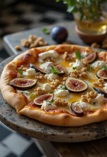 Pizza ai Fichi e Miele friss fügével, mézzel és gorgonzolával
