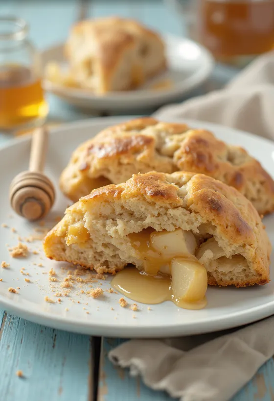 Sült almás-mézes scone tálalva