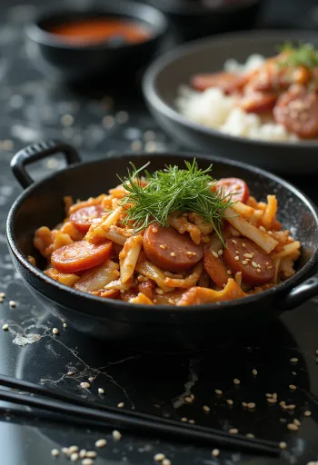 Sundae Jeongol Jeongol Jeongol Bokkeum tálalva
