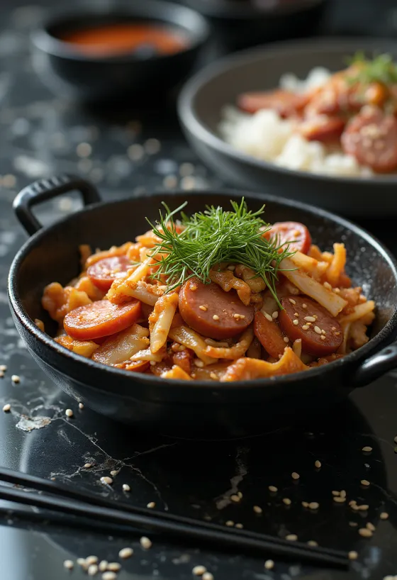 Sundae Jeongol Jeongol Jeongol Bokkeum tálalva