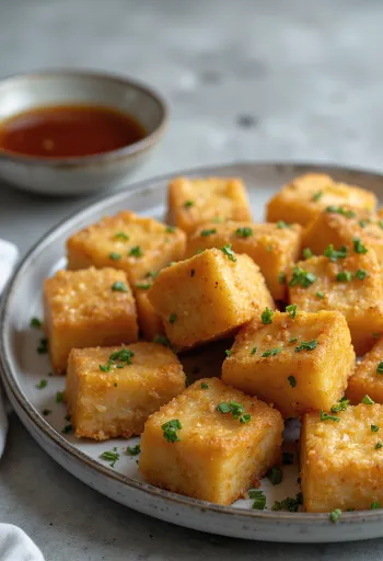 Tofu rántva gluténmentesen, tálalva friss petrezselyemmel