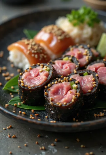 Yukhoe gimbap koreai étel zöldségekkel és marhával