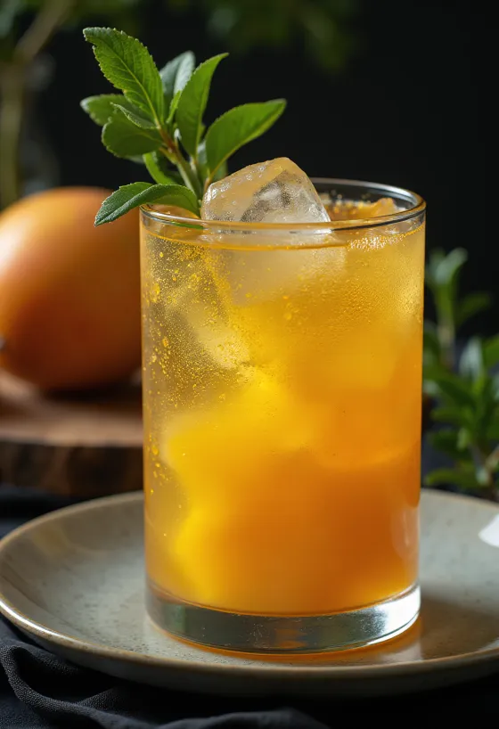 Ausztrál mangós cider pohárban lime-mal díszítve