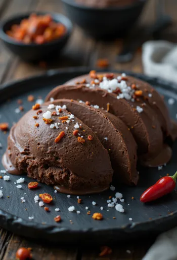 Chilis csokoládés parfé tálalva