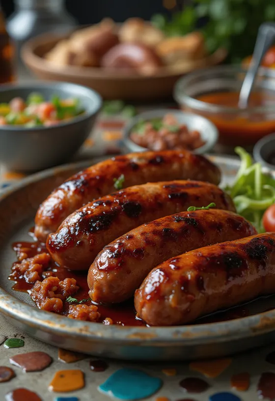 Füstölt BBQ kolbász chipotle szósszal tálalva