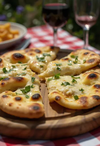 Gorgonzolás naan kenyér tálalva