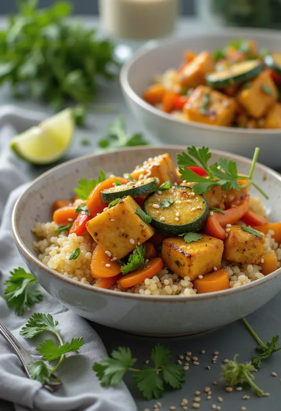 Grillezett tofu wok currys quinoa alappal