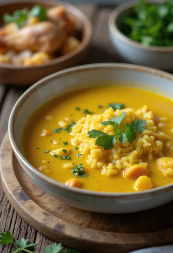 Mulligatawny leves csirkével tálalva