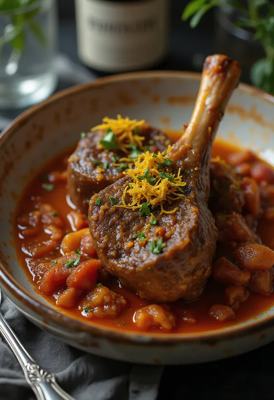 Osso buco csípős paprikával tálalva