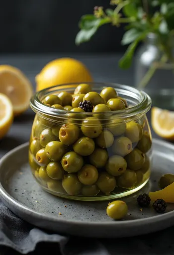 Pickled capers in a glass jar