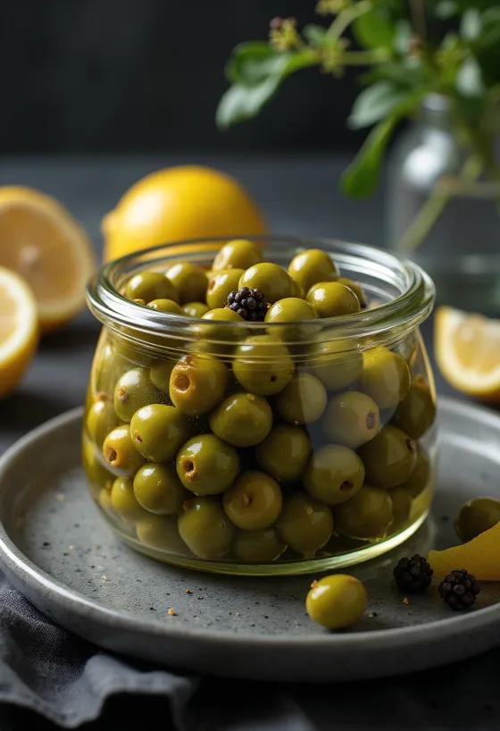 Pickled capers in a glass jar