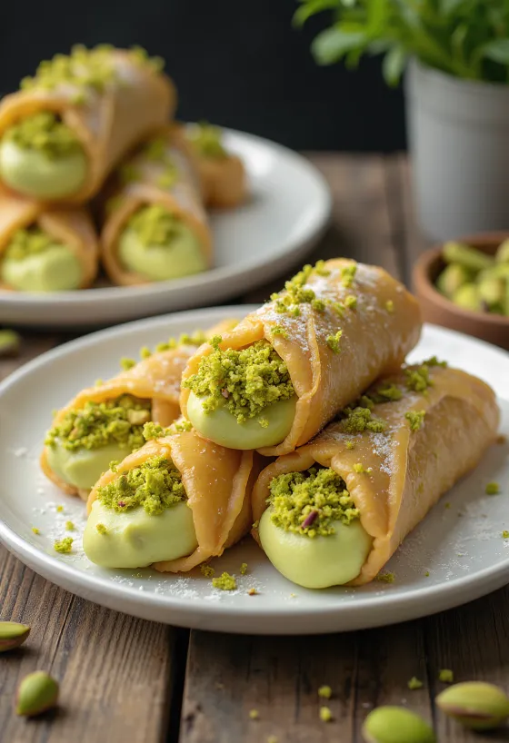 Pisztáciás cannoli tálalva