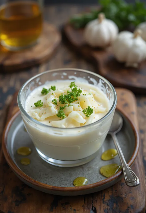 Tormás kefir poharakban tálalva, friss petrezselyemmel megszórva