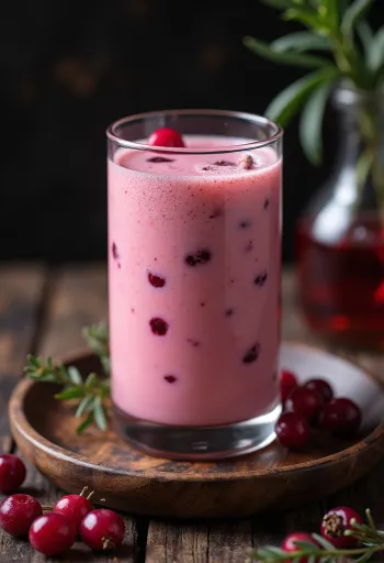 Pohár probiotikus kefir vörös áfonyával díszítve