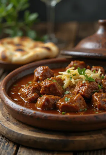 Rogan Josh marhahússal, fűszeres szószban tálalva